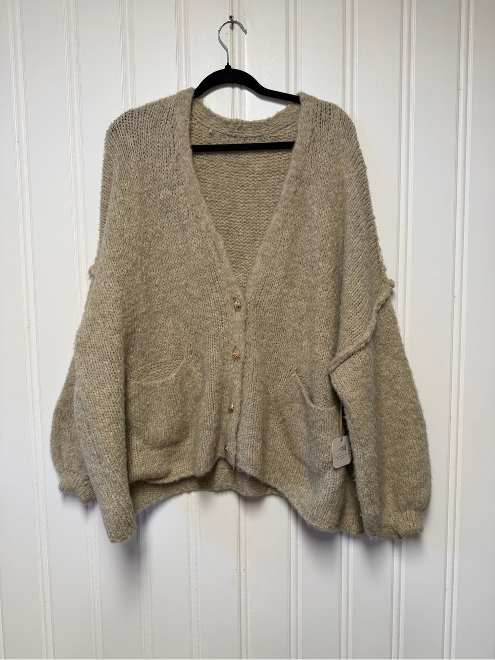 Cozy Oversized Beige Knit Cardigan Sweater Candor Market Size XL NWT
